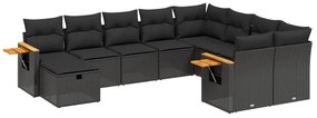 vidaXL Σαλόνι Κήπου Σετ 10 Τεμαχίων Μαύρο Συνθετικό Ρατάν με Μαξιλάρια