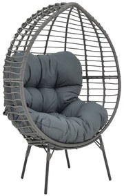 Πολυθρόνα Nestie pakoworld wicker rattan γκρι-μεταλλικό γκρι πόδι-γκρι μαξιλάρι 102x80x155εκ