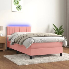 ΚΡΕΒΑΤΙ BOXSPRING ΜΕ ΣΤΡΩΜΑ &amp; LED ΡΟΖ 90X200 ΕΚ. ΒΕΛΟΥΔΙΝΟ 3134506