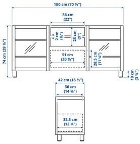 BESTÅ έπιπλο TV με συρτάρια ανοίγματος με πίεση, 180x42x74 cm 094.204.74