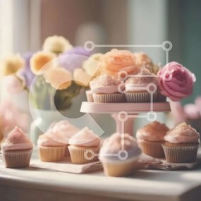 Σετ των 2 Intra Συλλεκτικό Ξύλινο Παζλ Plywood  4mm - Τραπέζι με cupcakes και λουλούδια Σε Ξύλινο Κουτί - Διαστάσεις: 10x10 cm – 25 κομμάτια