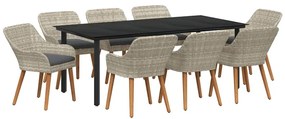 vidaXL Σέτ φαγητού για κήπο 9 pcs Ανοιχτό γκρι συνθετικό ρατάν