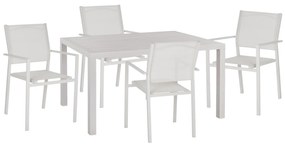 OUTDOOR DINING SET  5PCS ALUMINUM TABLE AND METAL ARMCHAIRS IN WHITE- WHITE TEXTLINE