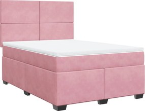 vidaXL Κρεβάτι Boxspring με Στρώμα Ροζ 160x200 εκ. Βελούδινο