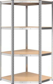vidaXL Γωνιακό ράφι 4 στρώσεων Ασημί Χάλυβας &amp; Ξύλο