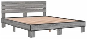 vidaXL Πλαίσιο Κρεβατιού Γκρι Sonoma 160x200 εκ. Επεξ. Ξύλο & Μέταλλο