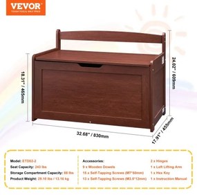 VEVOR Kids Toy Storage Bench Wooden Toy Box Chest 32.68 x 17.91 x 24.02&quot; Cherry