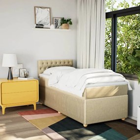 vidaXL Κρεβάτι Boxspring με Στρώμα Κρεμ 90x190 εκ.Υφασμάτινο