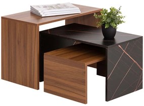 Τραπέζι Σαλονιού Bentil (Σετ 3Τμχ) HM9444.12 65x35x45cm Marble Effect Black-Walnut