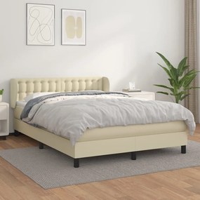 vidaXL Κρεβάτι Boxspring με Στρώμα Κρεμ 140x190εκ. από Συνθετικό Δέρμα