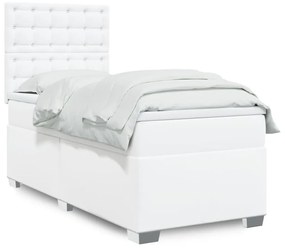 vidaXL Κρεβάτι Boxspring με Στρώμα Λευκό 90x190εκ. από Συνθετικό Δέρμα