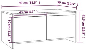 Τραπεζάκι Σαλονιού Γυαλ. Λευκό 90x50x41,5 εκ. από Μοριοσανίδα - Λευκό