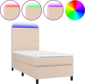 vidaXL Κρεβάτι Boxspring Στρώμα&amp;LED Καπουτσίνο 90x200 εκ. Συνθ. Δέρμα