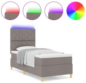 vidaXL Κρεβάτι με βάση  με Στρώμα & LED καφέ 90x190 εκ. ύφασμα