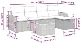 Σετ Καναπέ Κήπου 6 τεμ. Μπεζ Συνθετικό Ρατάν με Μαξιλάρια - Μπεζ