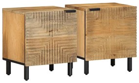 Κομοδίνα 2 τεμάχια καφέ 40x33x46 cm από μασίφ ξύλο Mango