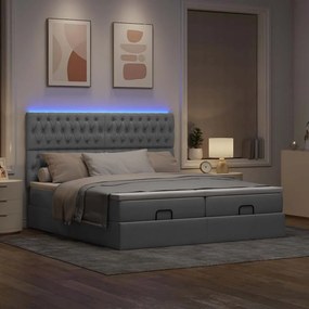 vidaXL Οθωμανικό κρεβάτι με στρώματα &amp; LEDs Ανοιχτό γκρι ύφασμα