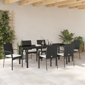 vidaXL Σετ Τραπεζαρίας κήπου 7 Τεμαχίων με Μαξιλάρια Μαύρο Πολυ Ρατάν