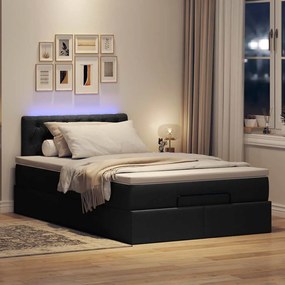 vidaXL Οθωμανικό κρεβάτι με στρώμα &amp; LEDs Μαύρο 120x190 cm Ύφασμα