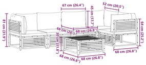 Σαλόνι Κήπου Σετ 6 Τεμαχίων από Μασίφ Ξύλο Ακακίας με Μαξιλάρια - Καφέ