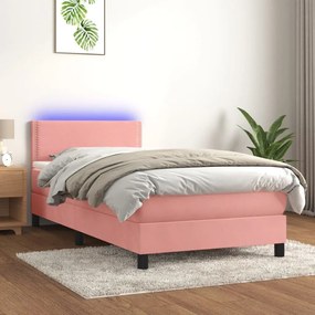 Κρεβάτι Boxspring με Στρώμα &amp; LED Ροζ 80 x 200 εκ. Βελούδινο - Ροζ