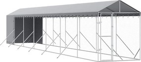 vidaXL Κλουβί Σκύλου Εξ. Χώρου με Οροφή Ασημί 2x14x2,5 μ. Γαλβ. Ατσάλι