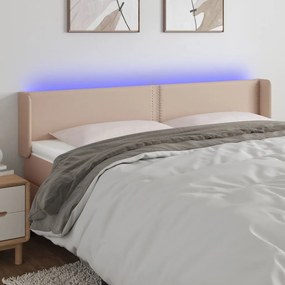 Κεφαλάρι Κρεβατιού LED Καπουτσίνο 203x16x78/88εκ. Συνθετ. Δέρμα - Καφέ