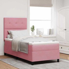 vidaXL Κρεβάτι με ελατήρια με στρώμα Ροζ 90 x 190 cm Βελούδο