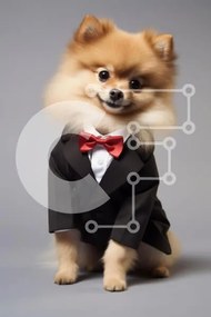 Σετ των 2 Intra Συλλεκτικό Ξύλινο Παζλ Plywood  4mm - Σκύλος Pomeranian με σμόκιν Σε Ξύλινο Κουτί - Διαστάσεις: 10x10 cm – 25 κομμάτια