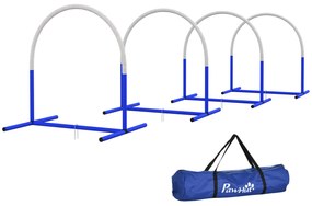 PawHut Σετ Agility για σκύλους, Εκπαίδευση σκύλων, 4 τόξα, για αρχάριους, με τσάντα μεταφοράς, μπλε+λευκό, 88 x 64 x 95cm