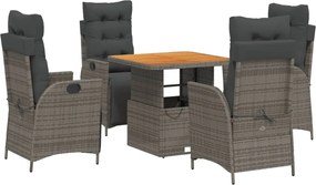 vidaXL Σετ Τραπεζαρίας Κήπου 5 τεμ. Γκρι Συνθ. Ρατάν με Μαξιλάρια