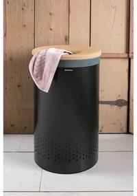 Καλάθι πλυντηρίου Brabantia 1000826, 60 l, Καπάκι από φελλό, Πλήρωση χωρίς άνοιγμα, οπές εξαερισμού, Μαύρο