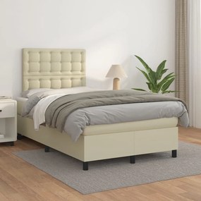 vidaXL Κρεβάτι Boxspring με Στρώμα Κρεμ 120x200εκ. από Συνθετικό Δέρμα