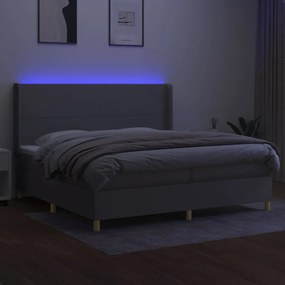 vidaXL Κρεβάτι Boxspring με Στρώμα &amp; LED Αν.Γκρι 200x200εκ. Υφασμάτινο