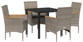 vidaXL Σέτ φαγητού για κήπο με μαξιλάρι 5 pcs Γκρι Πολυ ράταν