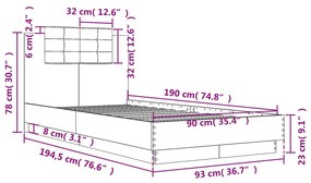 Πλαίσιο Κρεβατιού με Κεφαλάρι Sonoma Δρυς 90x190 εκ. Επεξ. Ξύλο - Καφέ