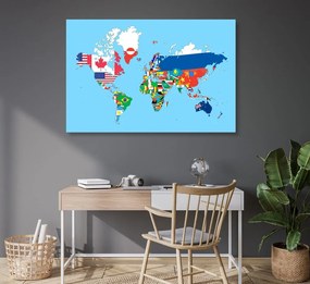 Εικόνα στον παγκόσμιο χάρτη φελλού με σημαίες - 120x80  transparent