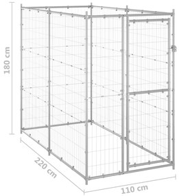 Κλουβί Σκύλου Εξ. Χώρου Γαλβαν. Χάλυβας 110 x 220 x 180 εκ. - Ασήμι
