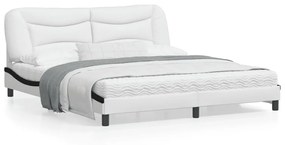 Πλαίσιο Κρεβατιού με LED Λευκό/Μαύρο 180x200εκ. Συνθετικό Δέρμα