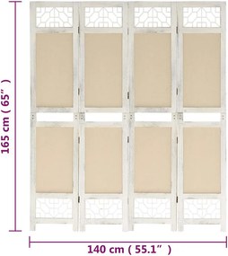 vidaXL Διαχωριστικό Δωματίου με 4 Πάνελ Κρεμ 140 x 165 εκ. Υφασμάτινο
