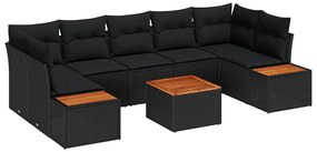 vidaXL Σετ Καναπέ Κήπου με μαξιλάρι 8 pcs Μαύρο Πολυ ράταν