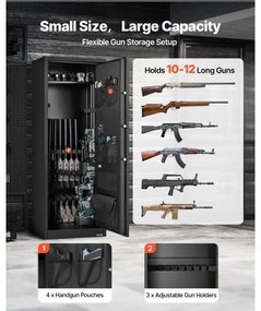 VEVOR 10-12 Gun Safe, Long Gun Cabinet for Rifles and Pistols, Quick Access Fireproof Rifle Safe with 4 Pistol Pockets and 3 Adjustable Racks, Large Digital Cabinet with Key and Password Lock