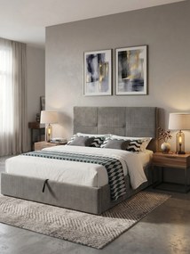 Επενδυμένο κρεβάτι Raziel-Καφέ-160x200-Lift-Storage
