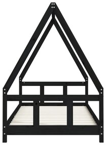 Πλαίσιο Παιδικού Κρεβατιού Μαύρο 90x200 εκ. Μασίφ Ξύλο Πεύκου - Μαύρο