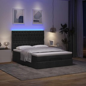 vidaXL Οθωμανικό κρεβάτι με στρώμα & LEDs Μαύρο 140x200 cm Ύφασμα