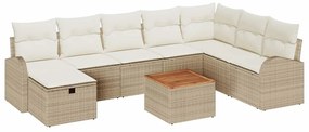 vidaXL Σετ Καναπέ Κήπου με μαξιλάρι 9 pcs Μπεζ Πολυ ράταν