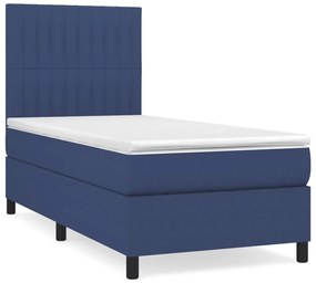 Κρεβάτι Boxspring με Στρώμα Μπλε 90x200 εκ.Υφασμάτινο - Μπλε