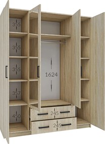 Ντουλάπα Τετράφυλλη Simple 4D2D Σονόμα 160x52x205cm