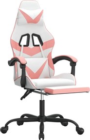 vidaXL Καρέκλα Gaming Περιστεφόμενη Υποπόδιο Λευκή &amp; Ροζ Συνθ. Δέρμα