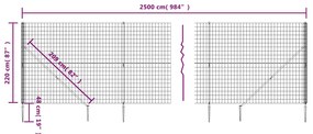 vidaXL Συρματόπλεγμα Περίφραξης Ανθρακί 2,2 x 25 μ. με Καρφωτές Βάσεις